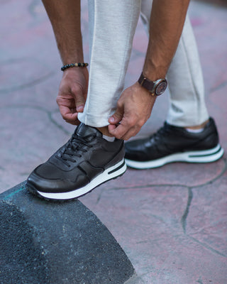 Sporty Black Leather Sneakers