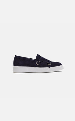 Monk Strap Suede Leather Navy Blue Shoes