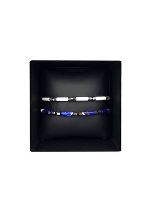 Set of Cylindrical Shape Blue and White Bracelet