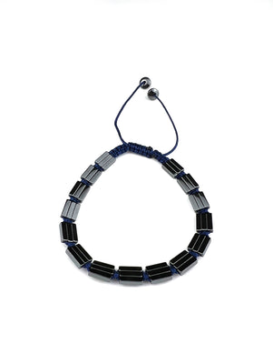 Silver Sone Pieces in Navy Woven Rope Bracelet