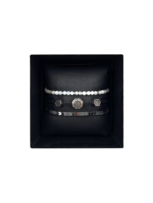 Set of Black Silver Bracelets