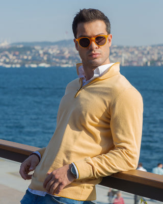 Yellow Color Quarter Zip-Up Sweatshirt