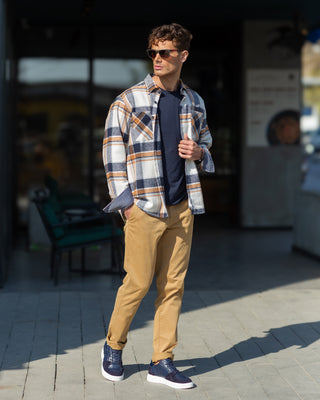 Brown-Dark Navy Long Sleeve Flannel Shirt