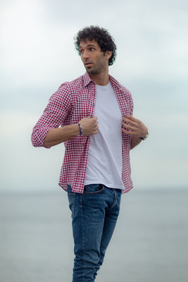 Regular Fit Long Sleeve Red and White Checked Shirt