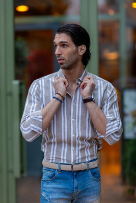 Comfort Fit Stripe Light Brown & White Shirt