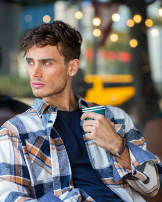 Brown-Dark Navy Long Sleeve Flannel Shirt