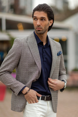 Slim Fit Houndstooth Brown Blazer