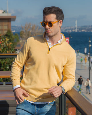 Yellow Color Quarter Zip-Up Sweatshirt