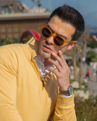 Yellow Color Quarter Zip-Up Sweatshirt